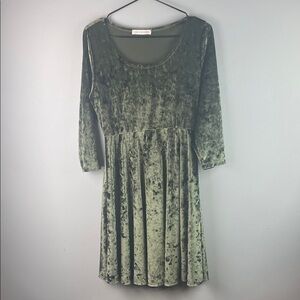Chris & Carol Crushed Velvet Olive Green Scoop Neck Dress Size S